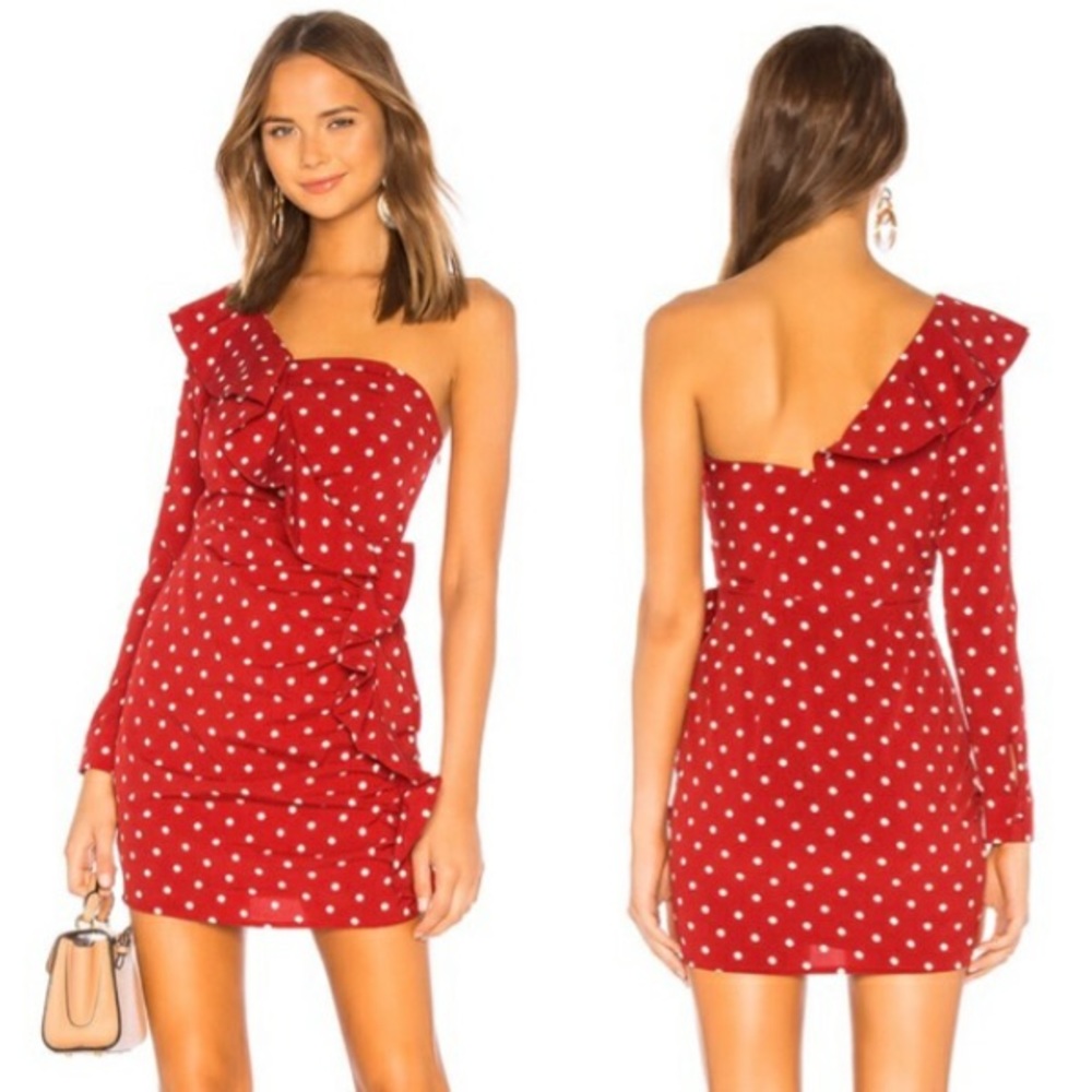 About Us One Shoulder Polka Dot Rino Red Dress